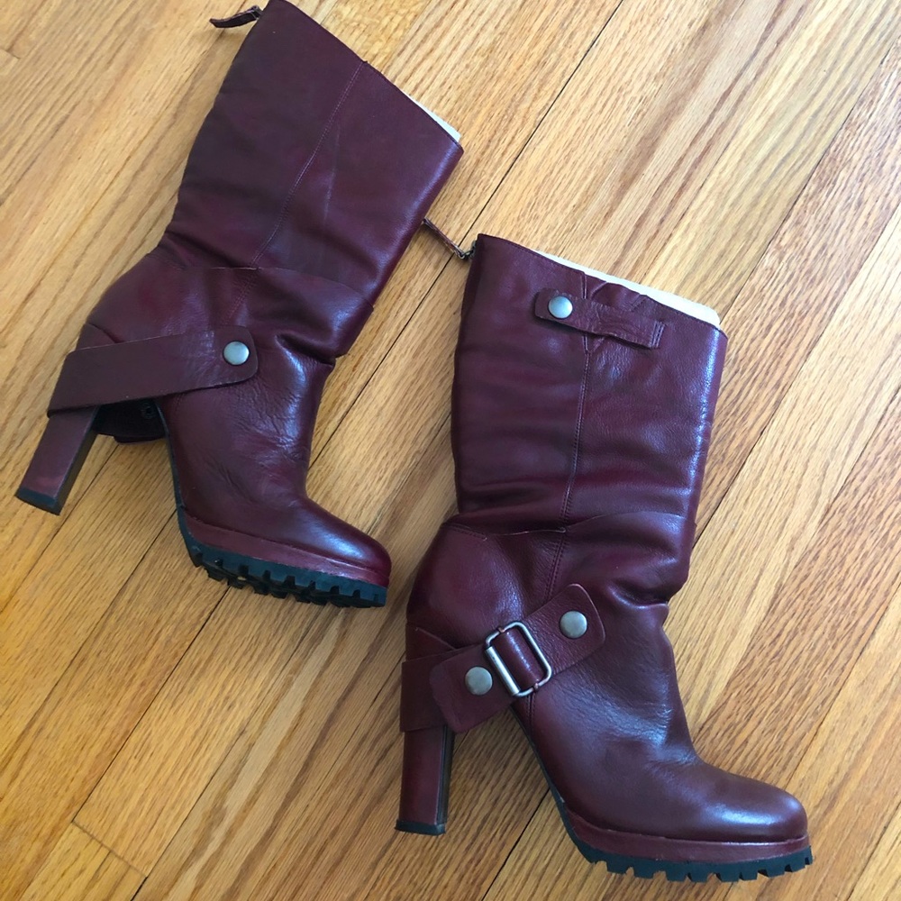 Dolce Vita Oxblood Red Midcalf Boots with Buckle and Zipper details NWOT